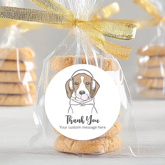 Chilling Beagle with Bubblegum Funny Dog Thank You Classic Round Sticker (Creator Uploaded)