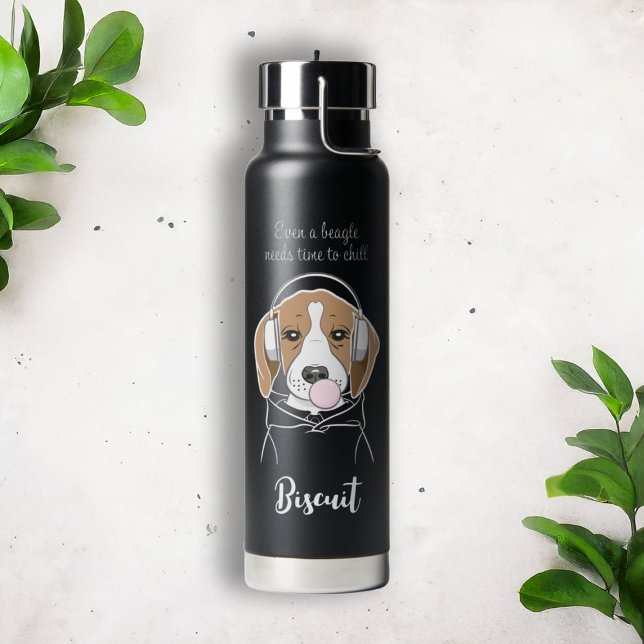 Chilling Beagle with Bubblegum Funny Dog Water Bottle (Creator Uploaded)