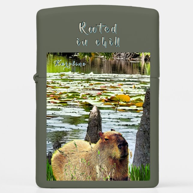 Chilling - Capybara  (w/ Name or Intials)  Zippo Lighter (Front)
