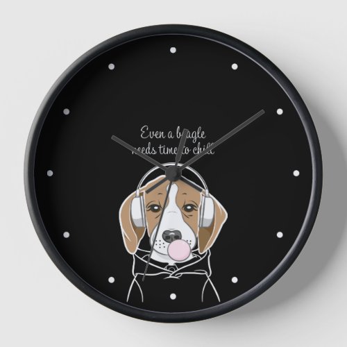 Chilling Dog with Bubblegum Cute Funny Beagle Clock