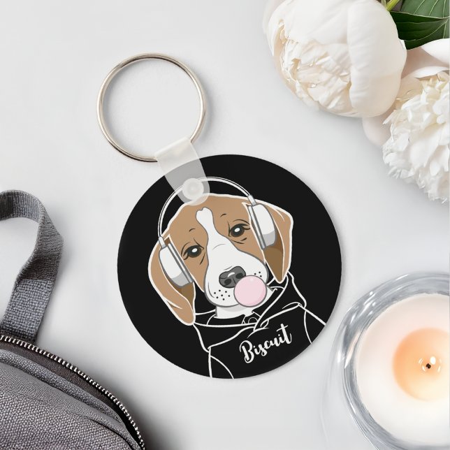 Chilling Dog with Bubblegum Cute Funny Beagle Keychain (Creator Uploaded)