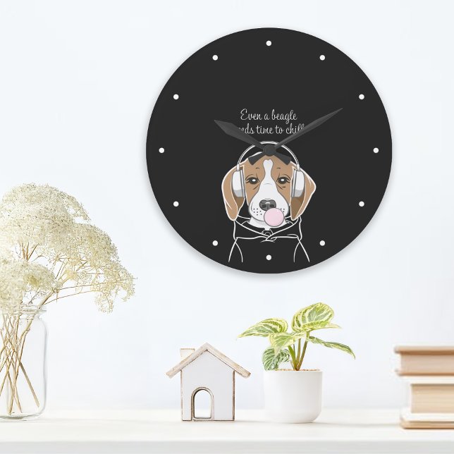 Chilling Dog with Bubblegum Cute Funny Beagle Large Clock (Creator Uploaded)
