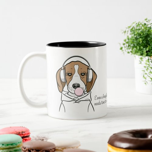 Chilling Dog with Bubblegum Cute Funny Beagle Two_Tone Coffee Mug