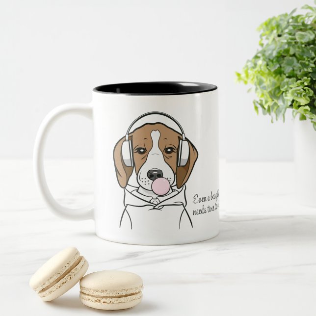 Chilling Dog with Bubblegum Cute Funny Beagle Two-Tone Coffee Mug (Creator Uploaded)