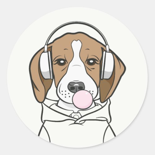 Chilling Dog with Bubblegum Funny Beagle Classic Round Sticker