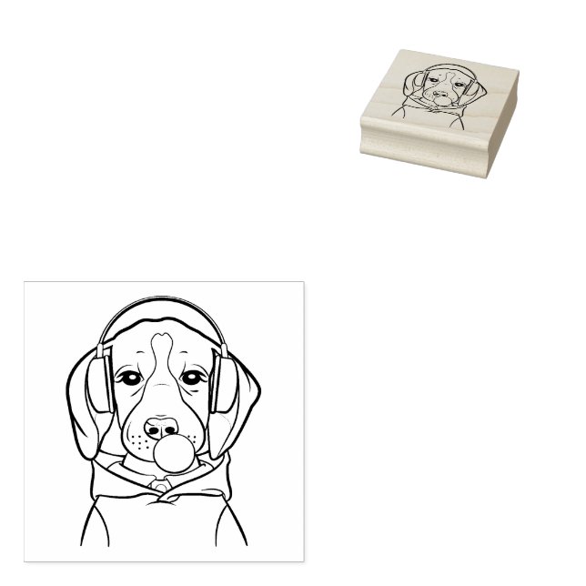 Chilling Dog with Bubblegum Funny Beagle Rubber Stamp (Stamped)