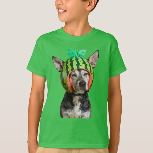 Chilling Dog With Watermelon Helmet  T-Shirt (Front)