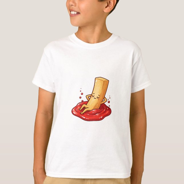 Chilling French Fry Ketchup Spa Day Kids T-Shirt (Front)