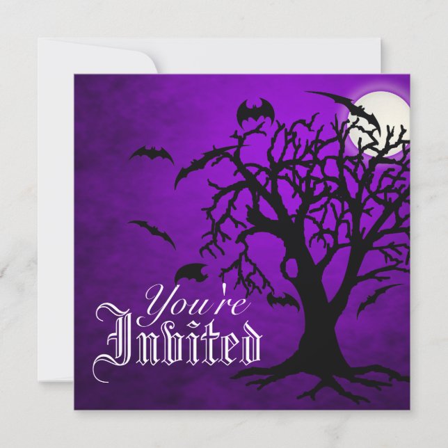 Chilling Go Batty Purple Moon Halloween Invitation (Front)
