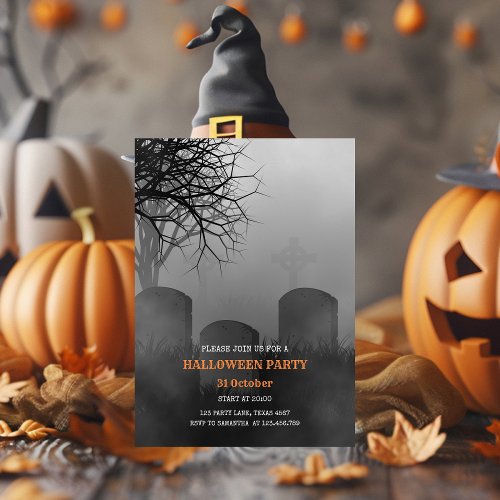 Chilling Grave Halloween Party Invitation Holiday Card