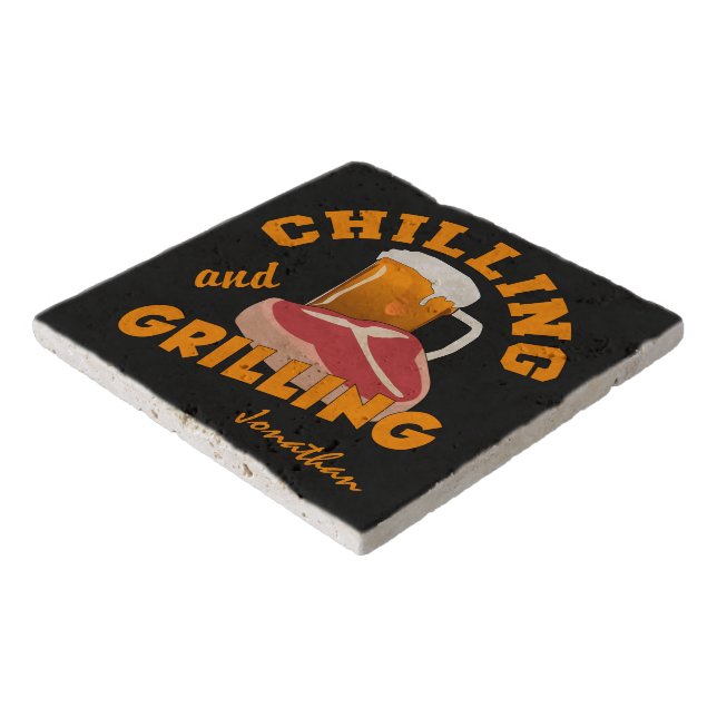 Chilling & Grilling custom name stone trivets (Corner)