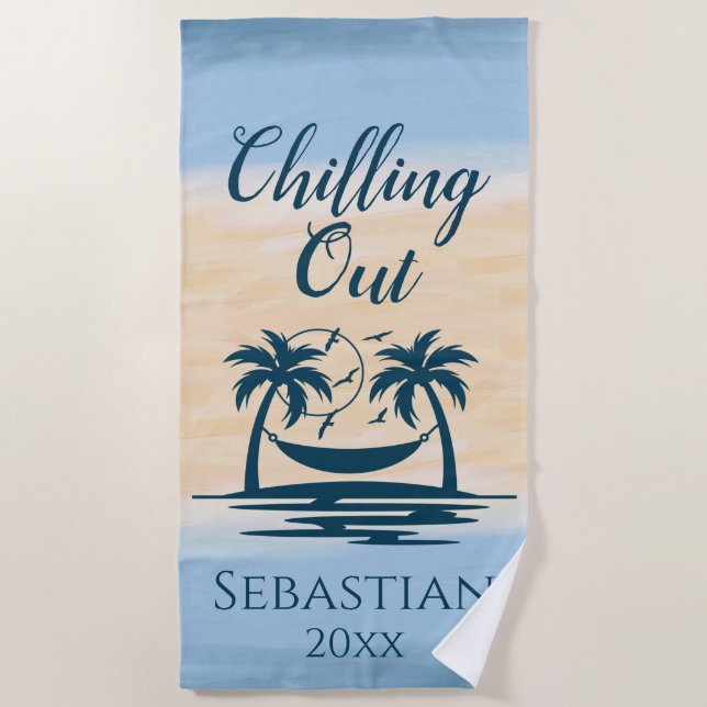 Chilling Out  Palm Trees Hammock Beach Towel (Front)