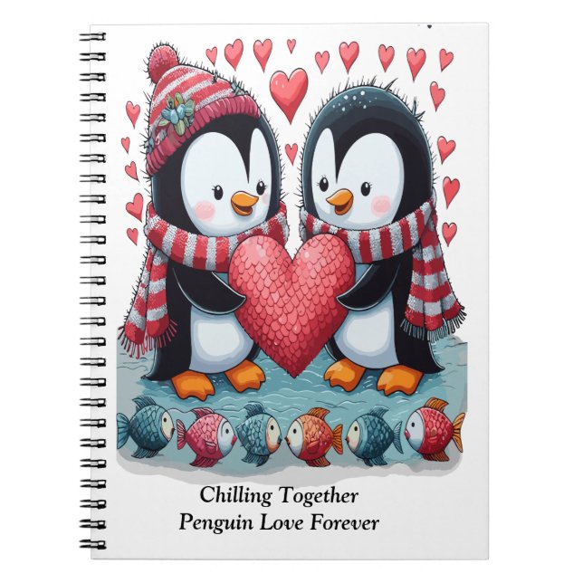 Chilling Together  Penguin Love Forever Valentine' Notebook (Front)