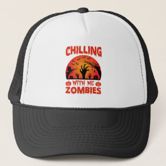 Chilling With Me Zombies Retro Halloween Trucker Hat