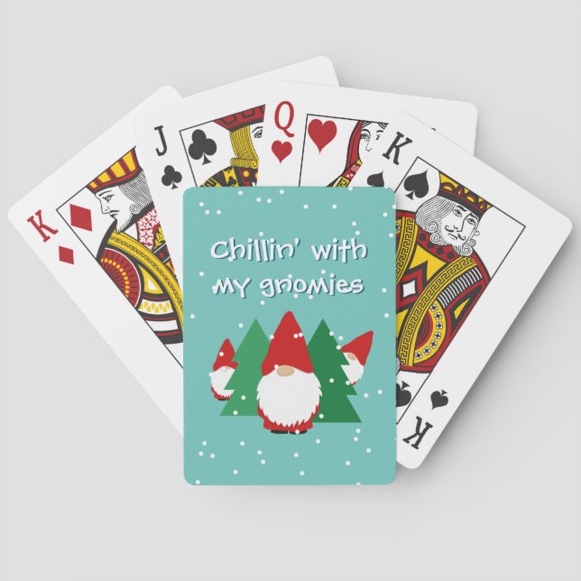 Chilling with my gnomies funny Christmas Holiday Poker Cards (Back)