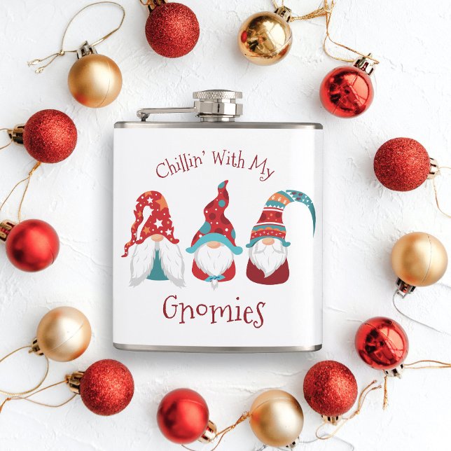 Chilling with my Gnomies Modern Funny Cute Holiday Flask (Creator Uploaded)
