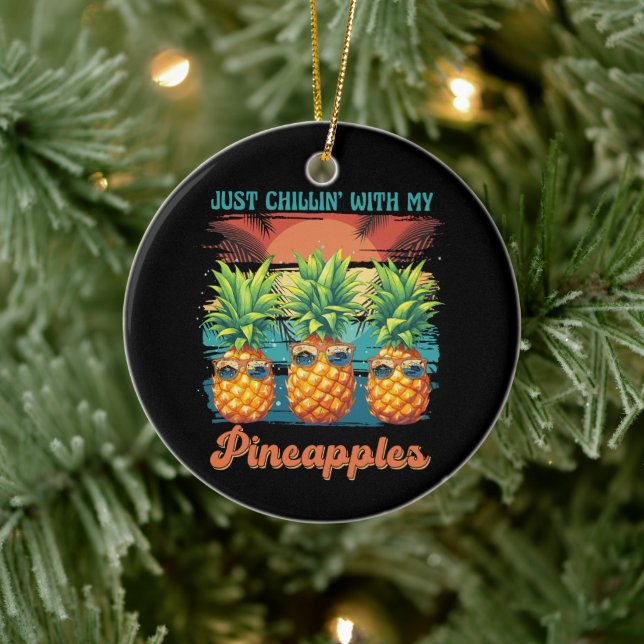 Chilling With My Pineapples Sunglasses Tropical  Ceramic Ornament (Tree)