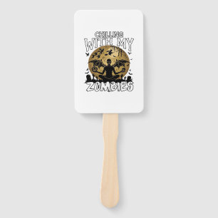 Chilling Zombies Halloween Winged Demon Moon Grave Hand Fan