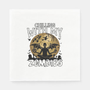 Chilling Zombies Halloween Winged Demon Moon Grave Napkins