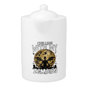 Chilling Zombies Halloween Winged Demon Moon Grave Teapot
