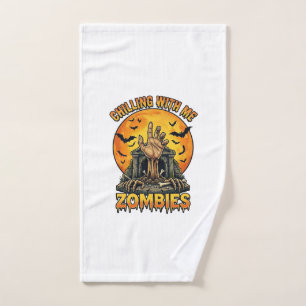 Chilling Zombies Hand Tombstone Full Moon Bats Towel