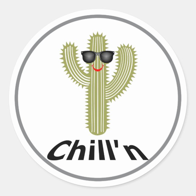 Chill'n Cactus Design - Classic Round Sticker, Glo Classic Round Sticker (Front)