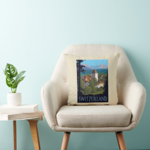 Chillon Castle   Switzerland Throw Pillow