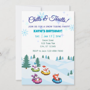 Chills & Thrills, snow tubing animals birthday Invitation