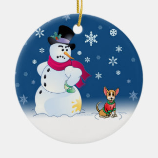 Chilly Chihuahua and Snowman ornament