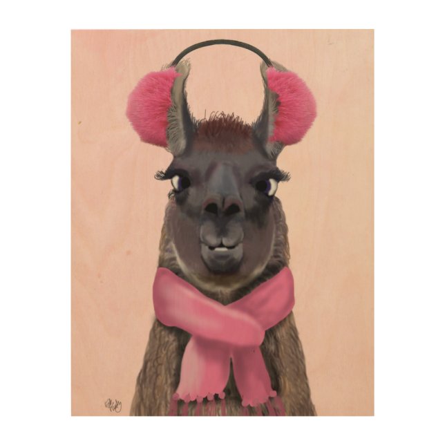 Chilly Llama Pink 5 Wood Wall Art (Front)