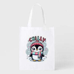Chilly Penguin Snowy Scarf Hug Grocery Bag