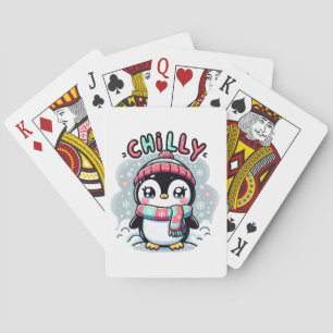 Chilly Penguin Snowy Scarf Hug Poker Cards