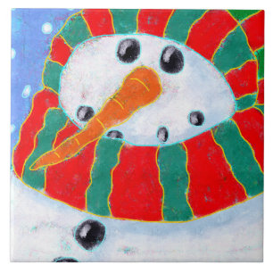 Chilly Snowman Abstract Art Ceramic Tile