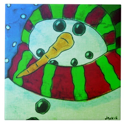 Chilly Snowman Abstract Christmas Art Ceramic Tile
