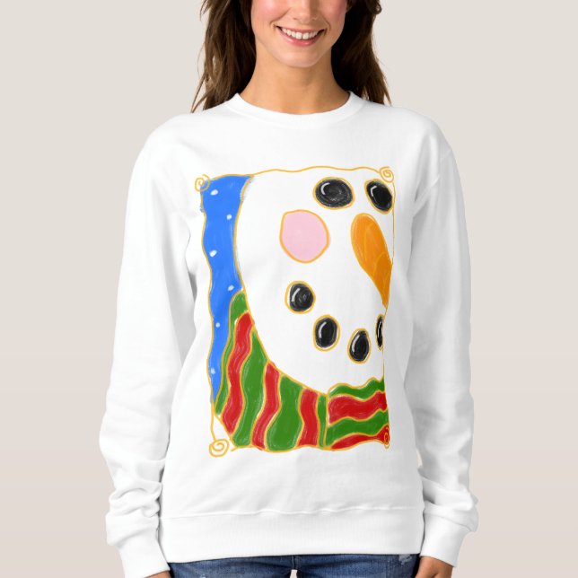 Chilly Snowman Abstract Christmas Art to Wear Sweatshirt (Front)