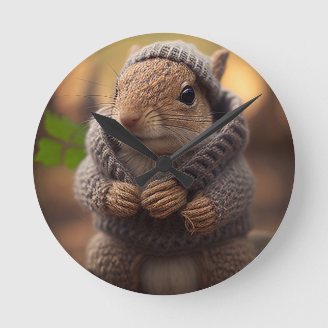 Chilly Squirrel Round Clock (Front)