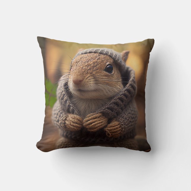 Chilly Squirrel Throw Pillow (Front)