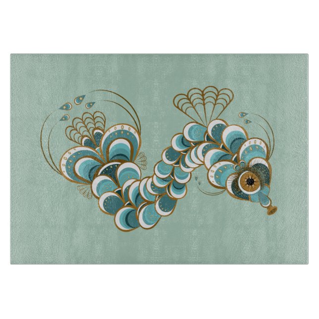Chimera - Peacock Seahorse Glass Cutting Board  (Front)
