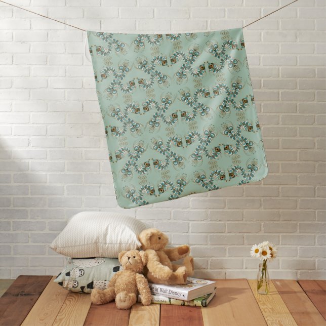 Chimera - Peacock Seahorse Patterned Baby Blanket (In Situ)