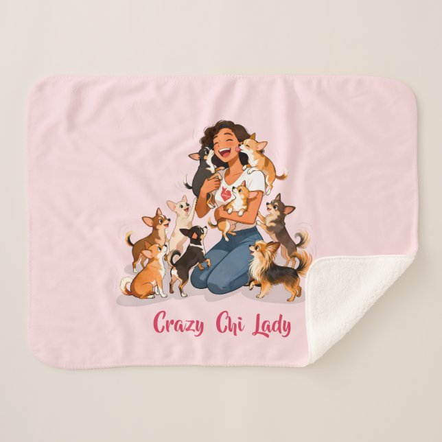 Chimigos - Crazy Chi Lady - Chihuahua  Sherpa Blanket (Front (Horizontal))