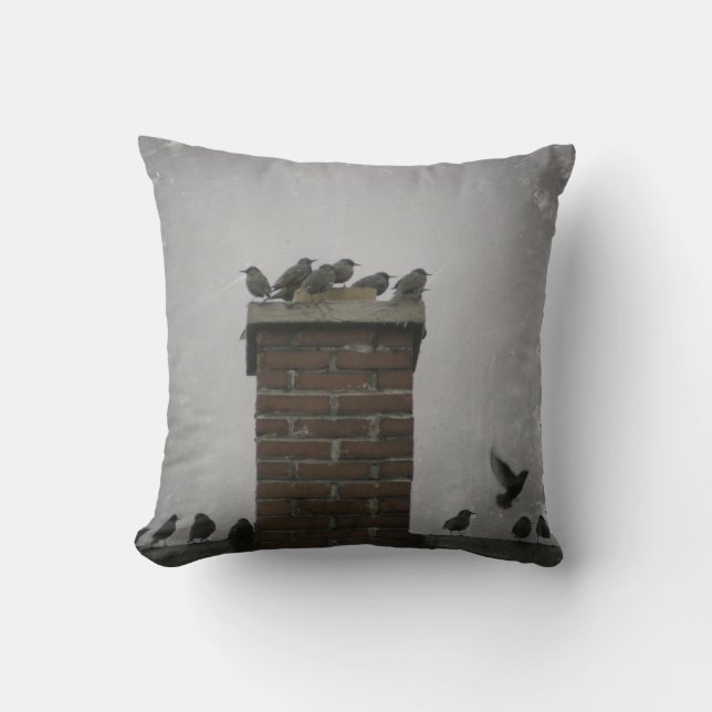 Chimney Birds Throw Pillow (Front)