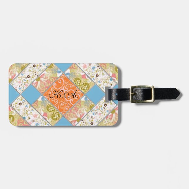 Chimney Quilt Block Mongrammed Luggage Tag (Front Horizontal)