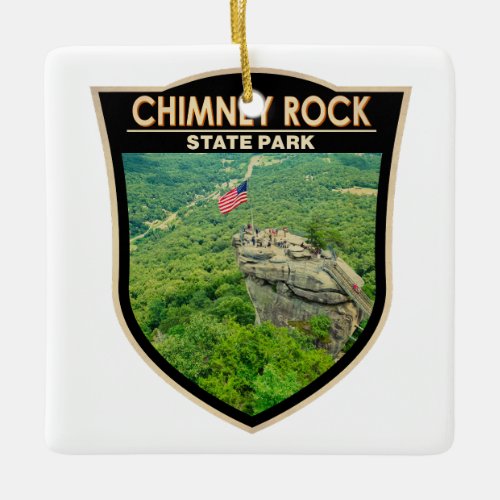 Chimney Rock State Park North Carolina Badge Ceramic Ornament