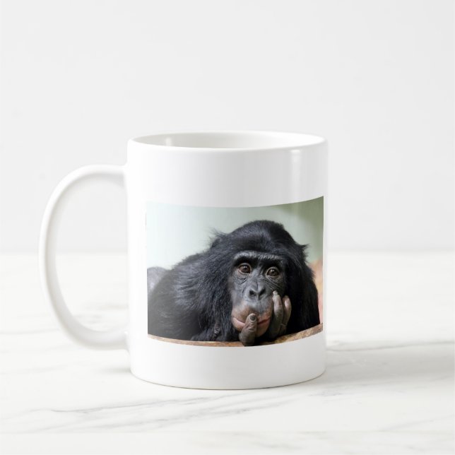Chimp chimpanzee monkey sad face mug cup (Left)