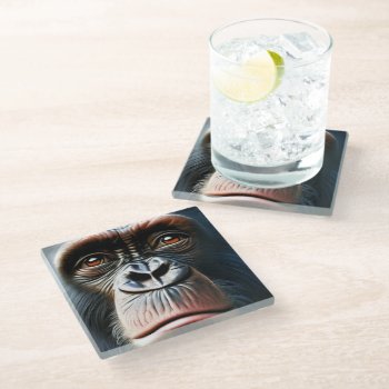 Chimp Face Cool Chimpanzee Glass Coaster by inkbrook at Zazzle