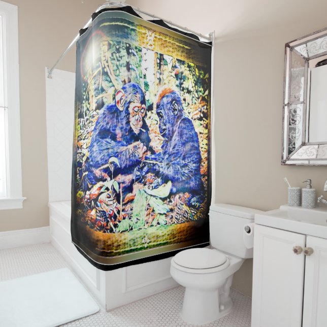 Chimp & Gorilla Cooperation 01 Shower Curtain (In Situ)