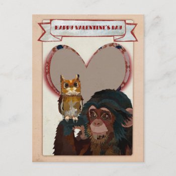 Chimp & Owl Valentine's Postcard by Greyszoo at Zazzle
