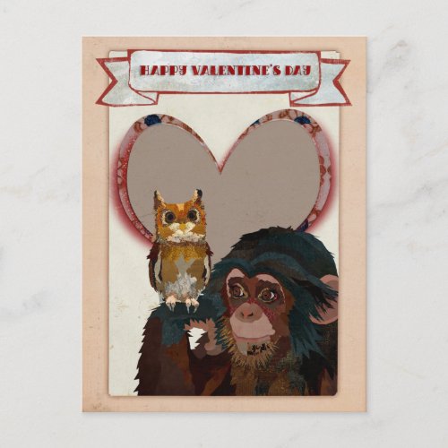 CHIMP  OWL VALENTINES Postcard