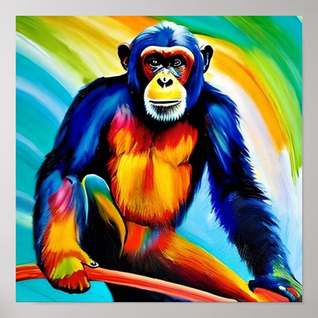 Chimp Painting | Colorful Rainbow Chimpanzee Poster (Front)