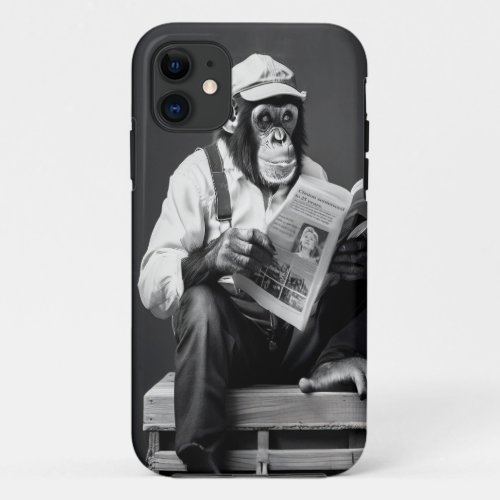 Chimp reading newspaper iPhone 11 case